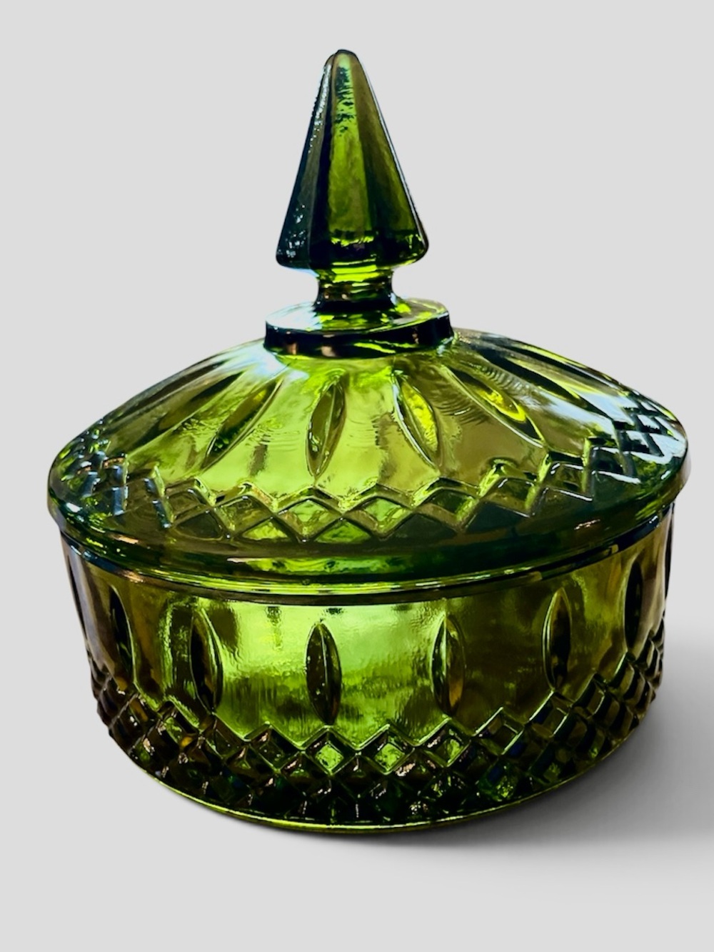 Green Cut Glass Lidded Dish - Decorative Home Accent